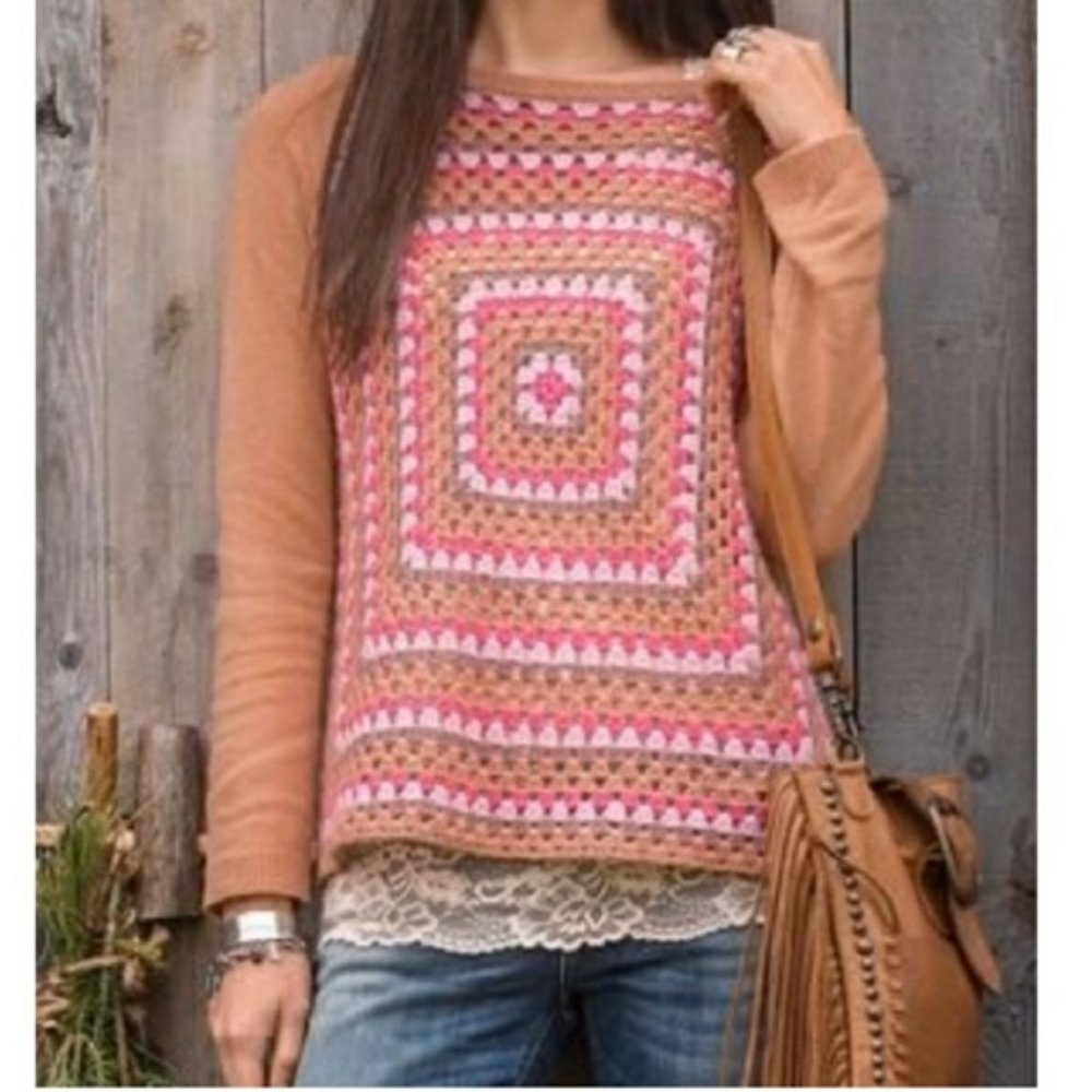 Granny Square Sundance Merino Wool & Alpaca Sweater